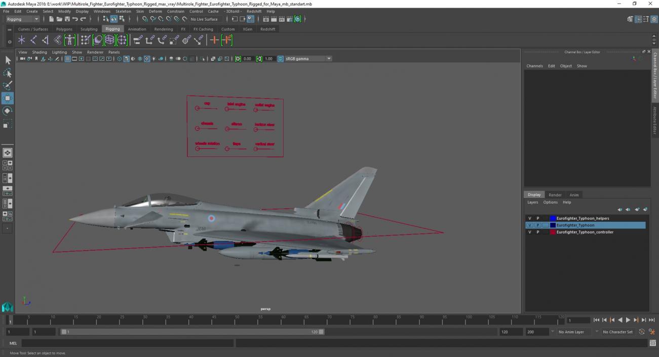 3D Multirole Fighter Eurofighter Typhoon Rigged for Maya model