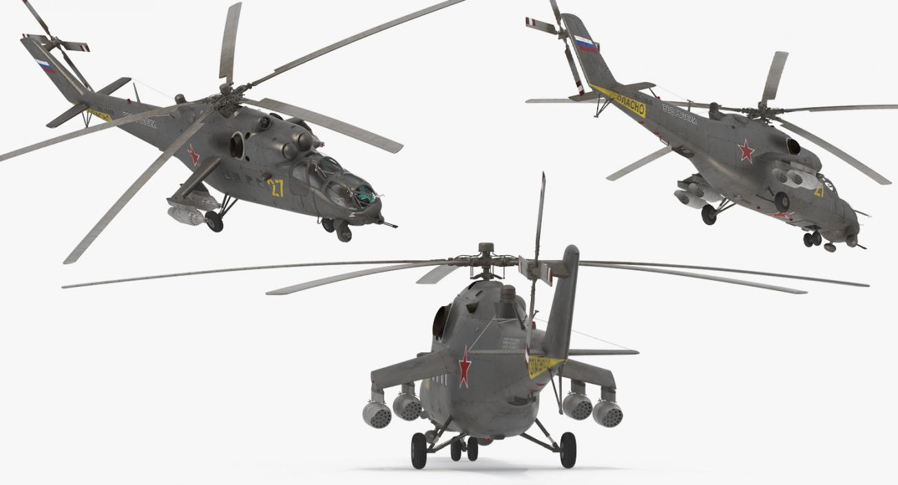 3D Russian Large Helicopter Gunship Mi-35M Hind Rigged