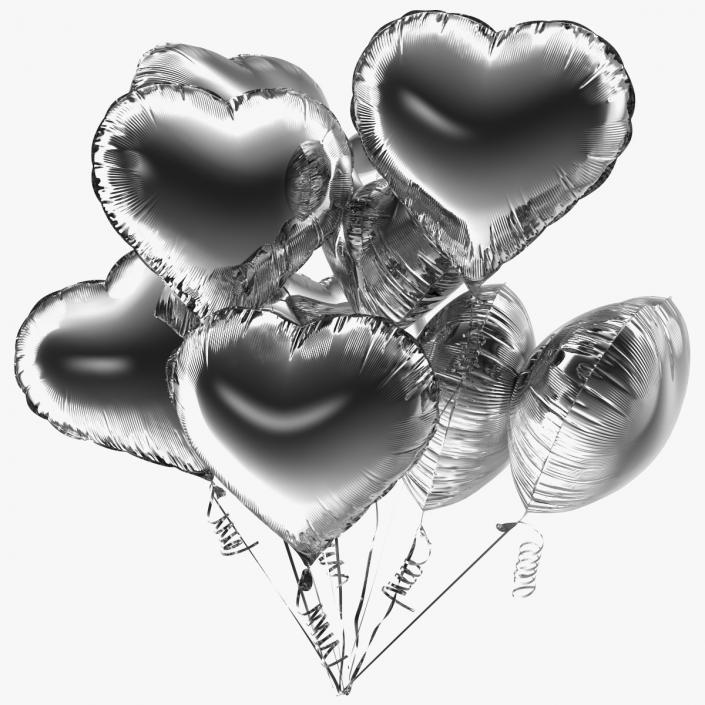 3D model Heart Shaped Silver Balloon Bouquet