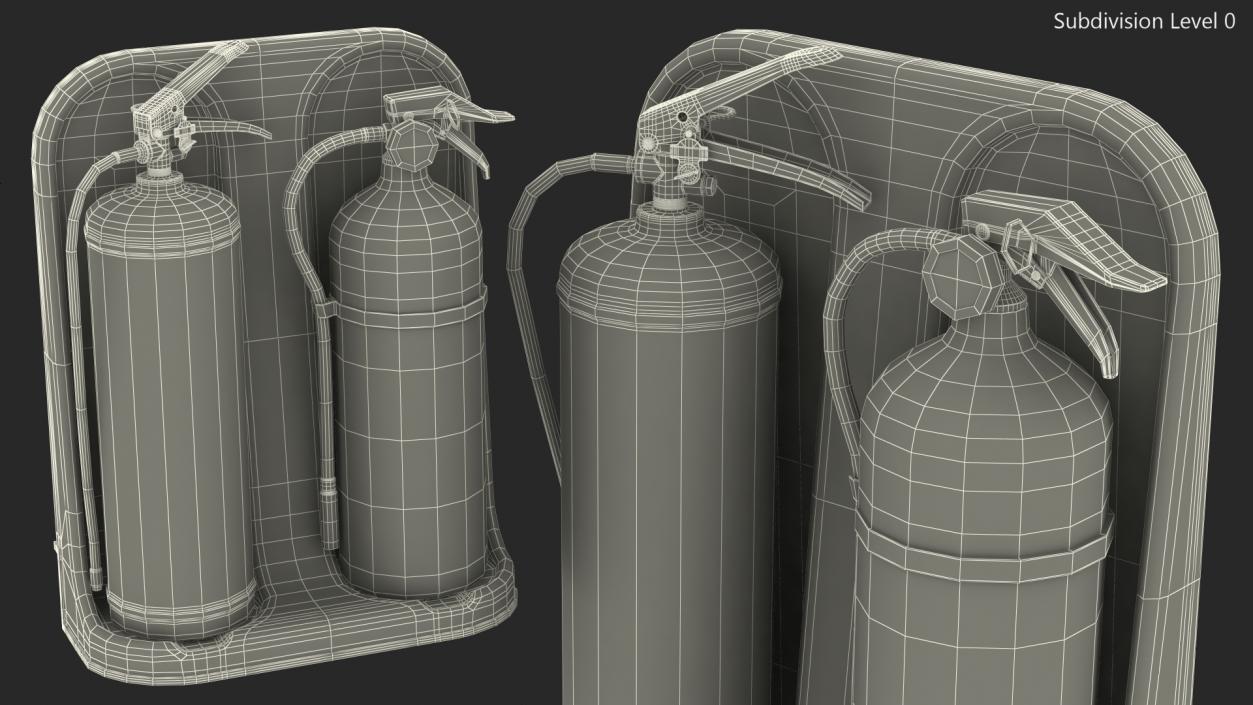 3D model Double Fire Extinguisher Fiberglass Stand Set