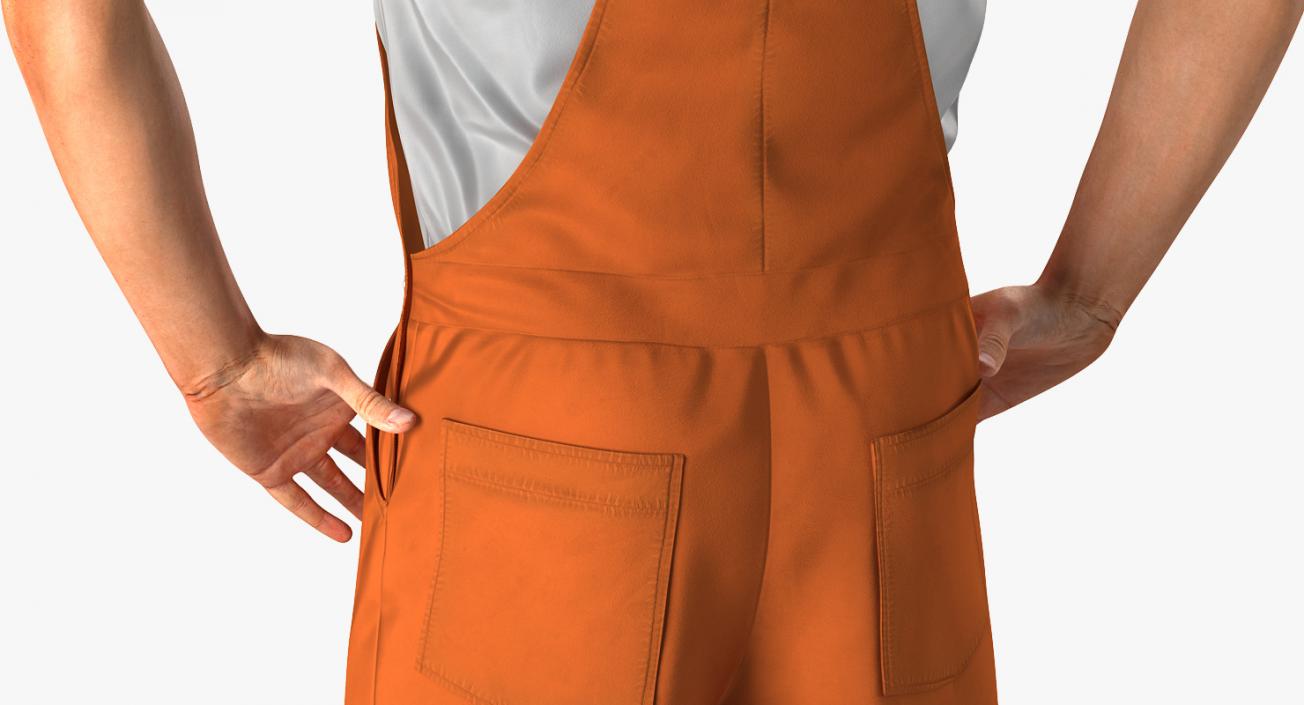 Worker In Orange Overalls with Hardhat Standing Pose 3D