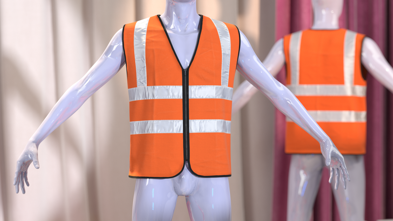 3D model Mannequin with Orange Hi Vis Safety Vest
