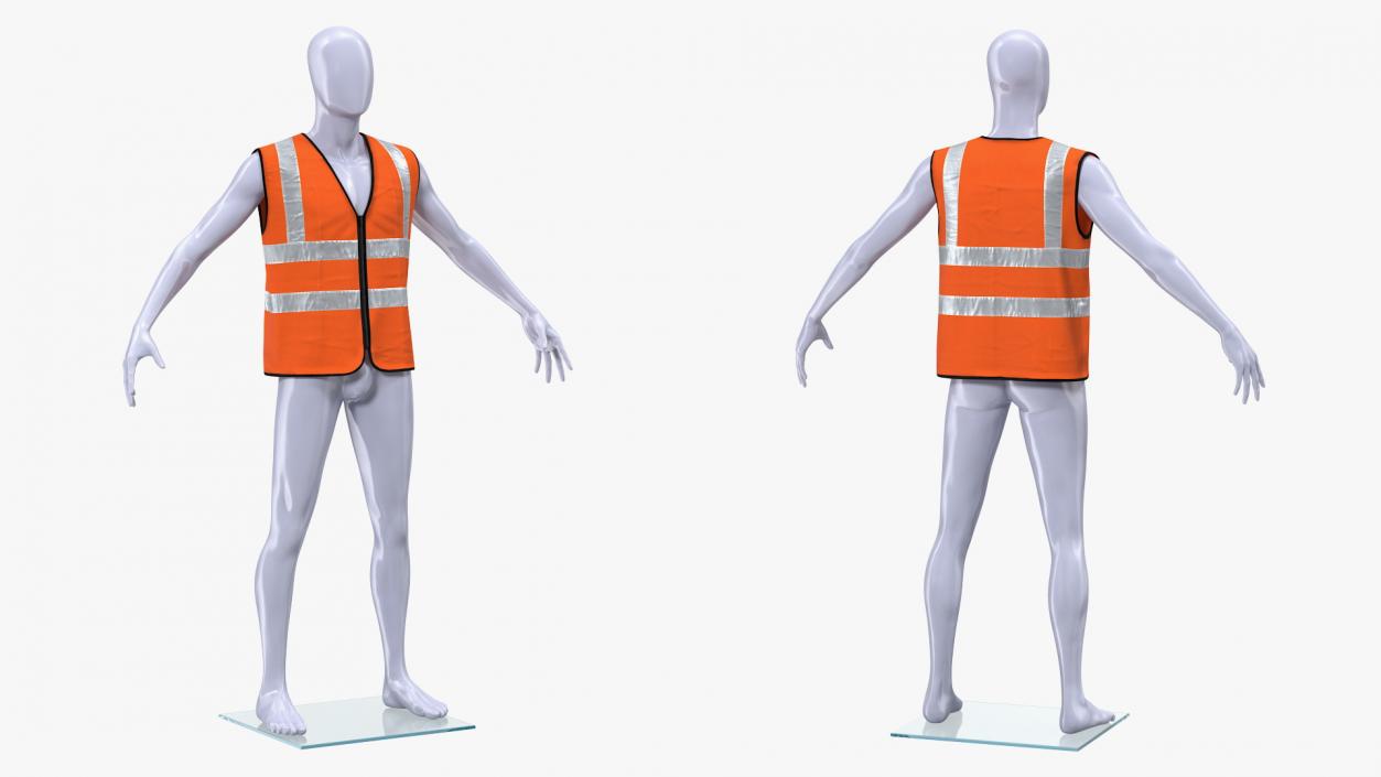 3D model Mannequin with Orange Hi Vis Safety Vest