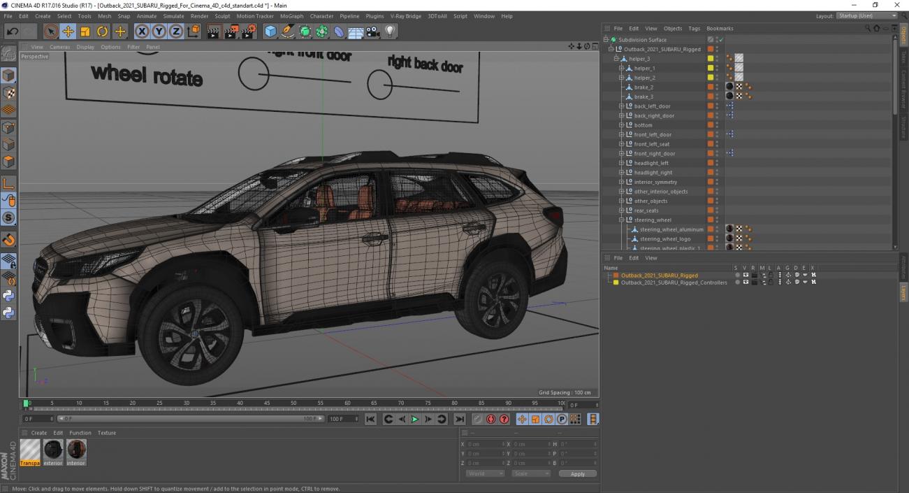 3D model Outback 2021 SUBARU Rigged for Cinema 4D