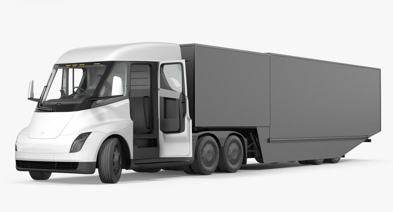 Electric Semi Truck Tesla with Trailer Simple Interior 3D model