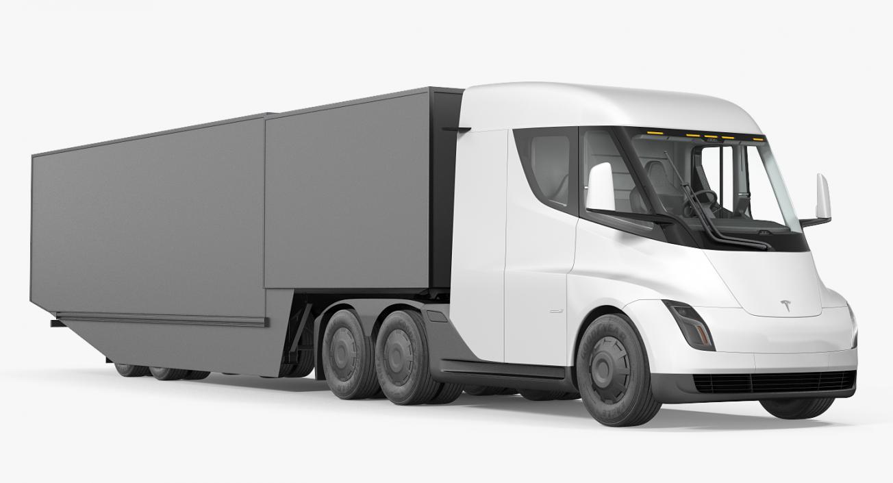 Electric Semi Truck Tesla with Trailer Simple Interior 3D model