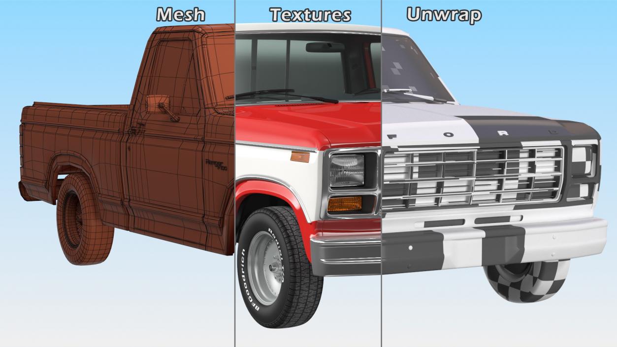 3D model Ford F Series 1980 Pickup Red Simple Interior