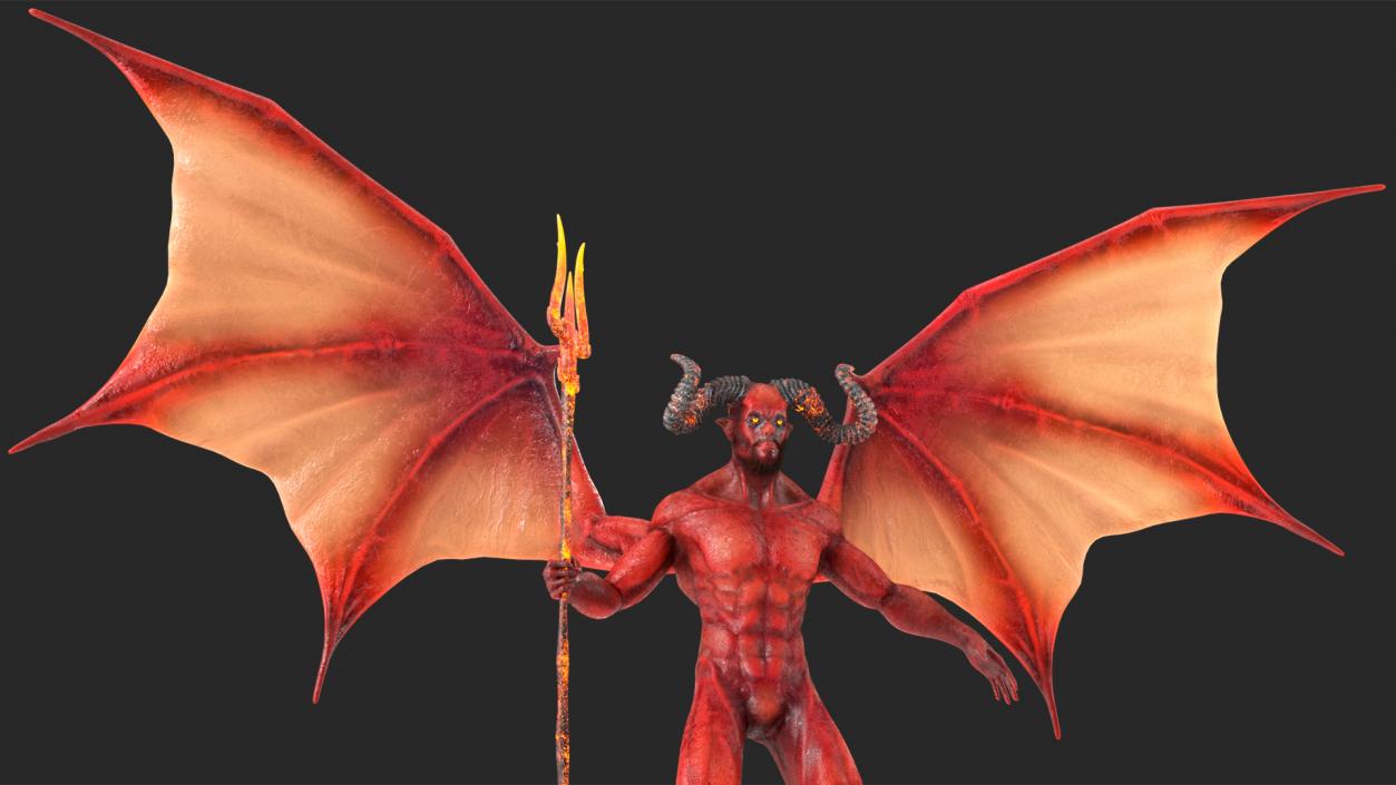 3D model Devil Character with Trident Neutral Pose Fur