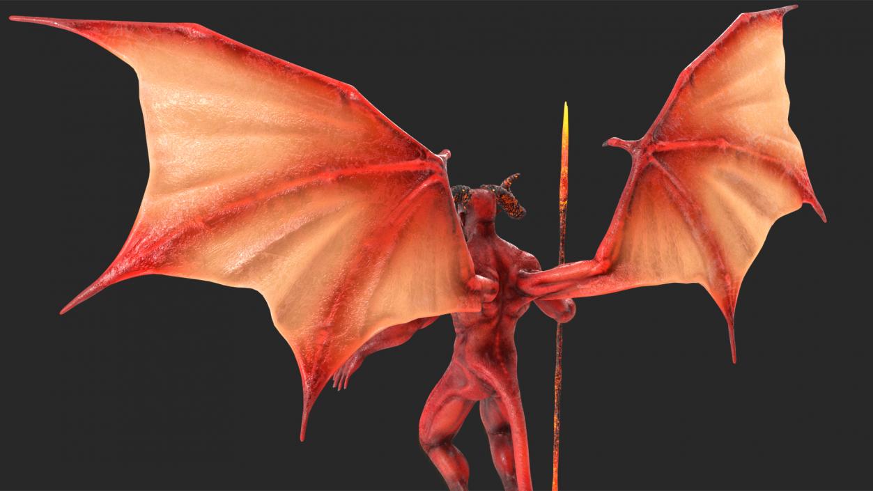 3D model Devil Character with Trident Neutral Pose Fur