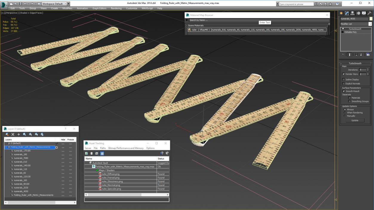 3D Folding Ruler with Metric Measurements model