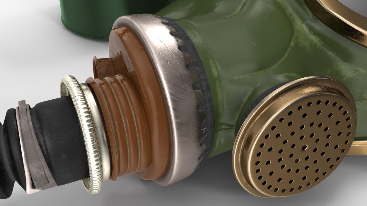 3D model Green Gas Mask with Long Hose Lying