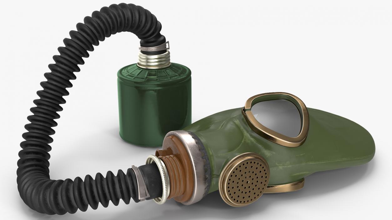 3D model Green Gas Mask with Long Hose Lying