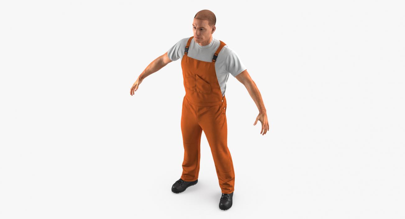 3D model Worker Wearing Orange Overalls