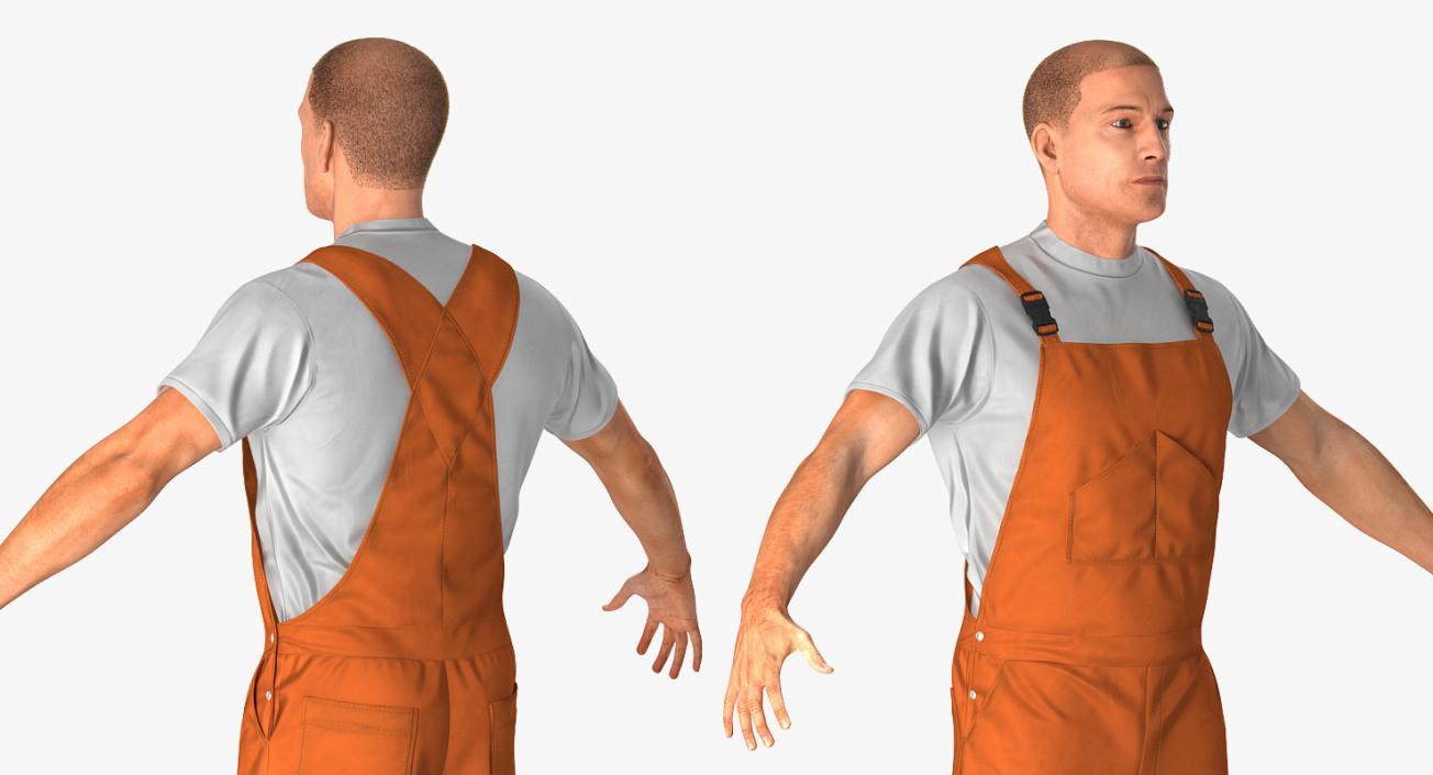 Builder Wearing Orange Coveralls 3D