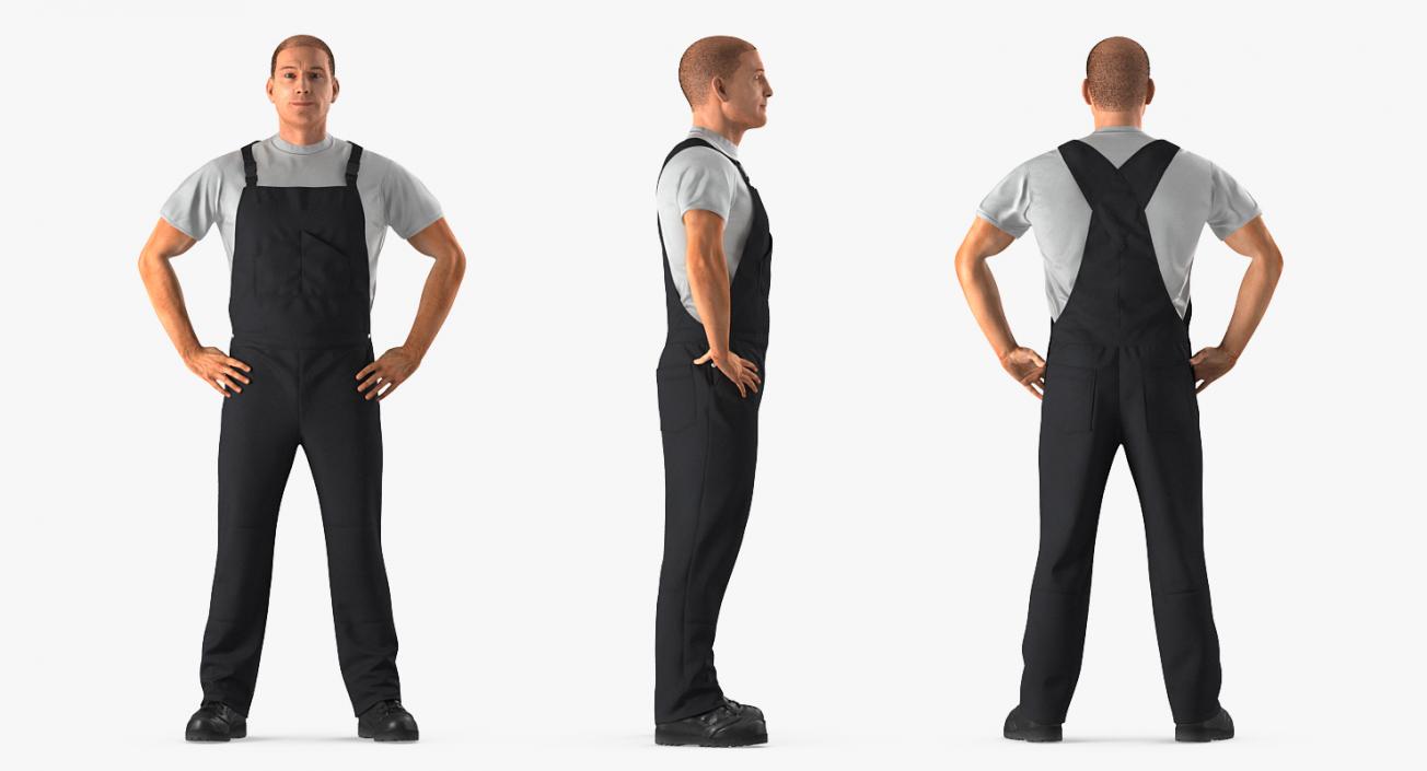 3D Worker Wearing Black Overalls Suit Rigged