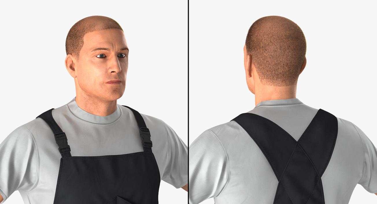 3D Worker Wearing Black Overalls Suit Rigged