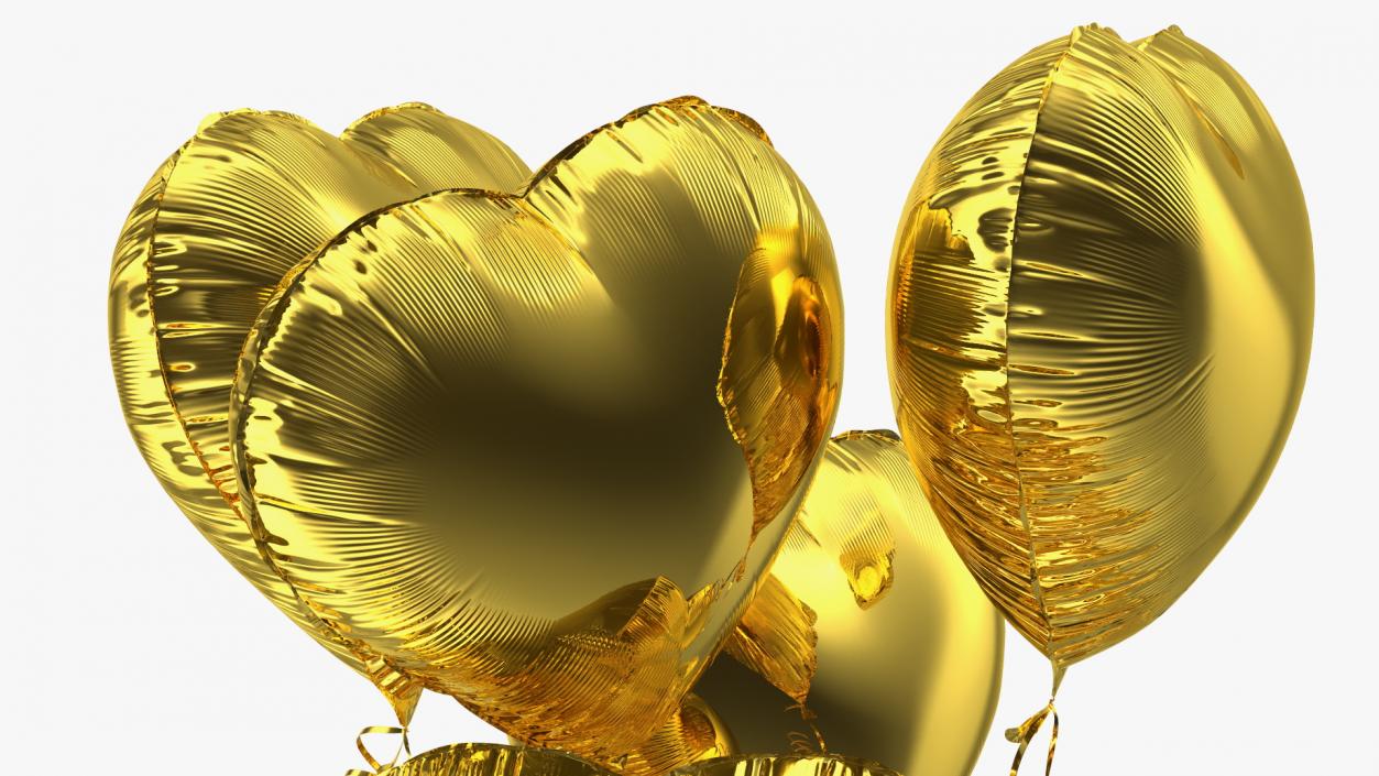 3D model Helium Gold Heart Shape Balloons Bouquet