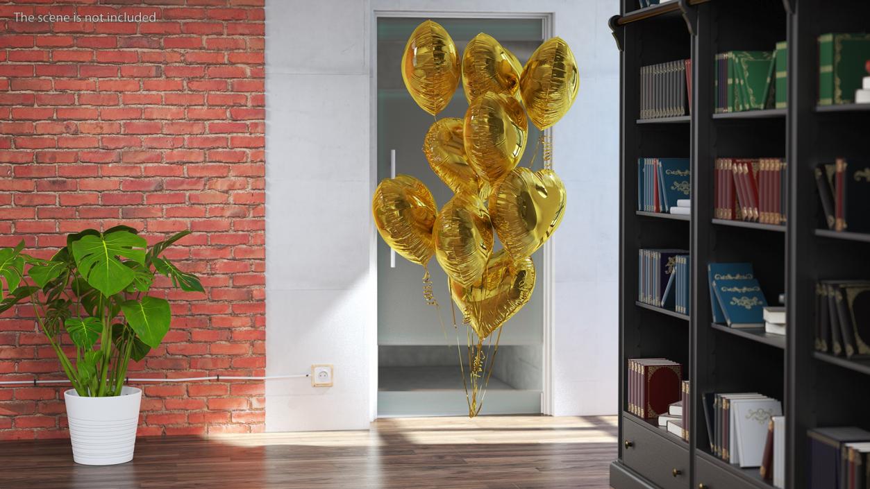 3D model Helium Gold Heart Shape Balloons Bouquet