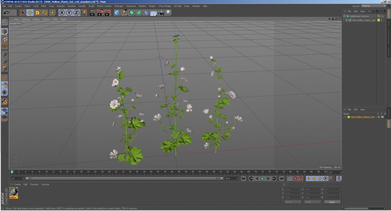 Wild Mallow Plants Set 3D