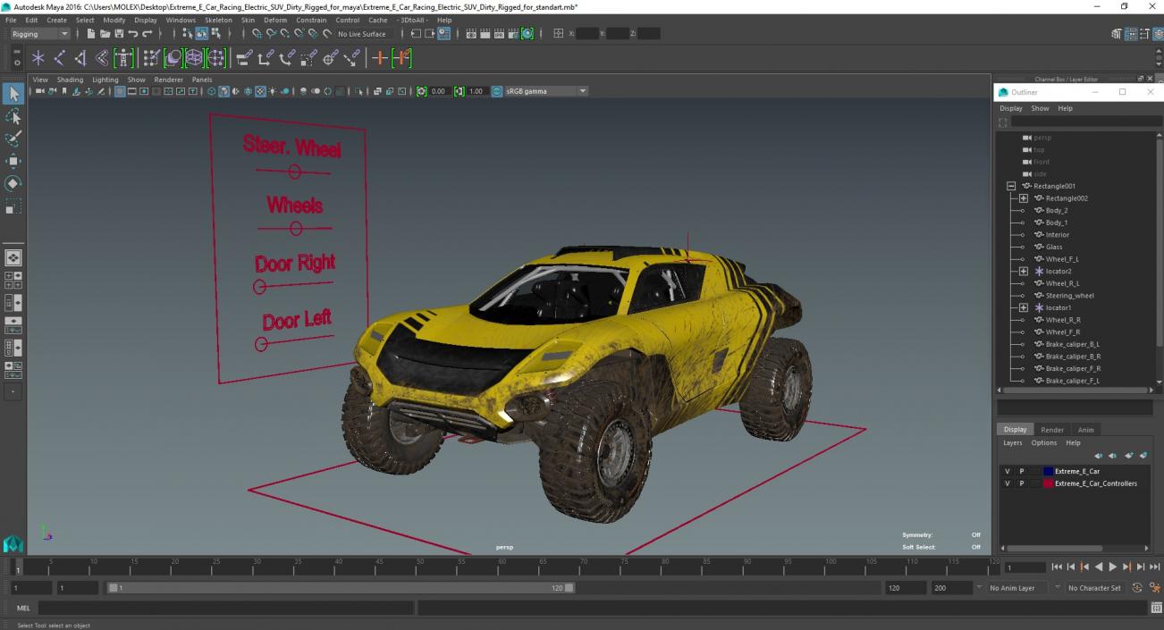 3D model Extreme E Car Racing Electric SUV Dirty Rigged for Maya