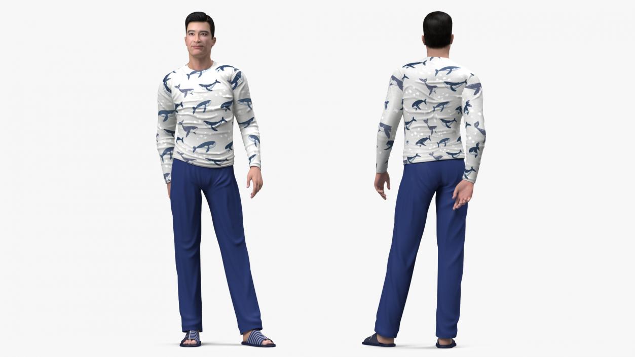 3D model Asian Man Home Style Clothes Rigged