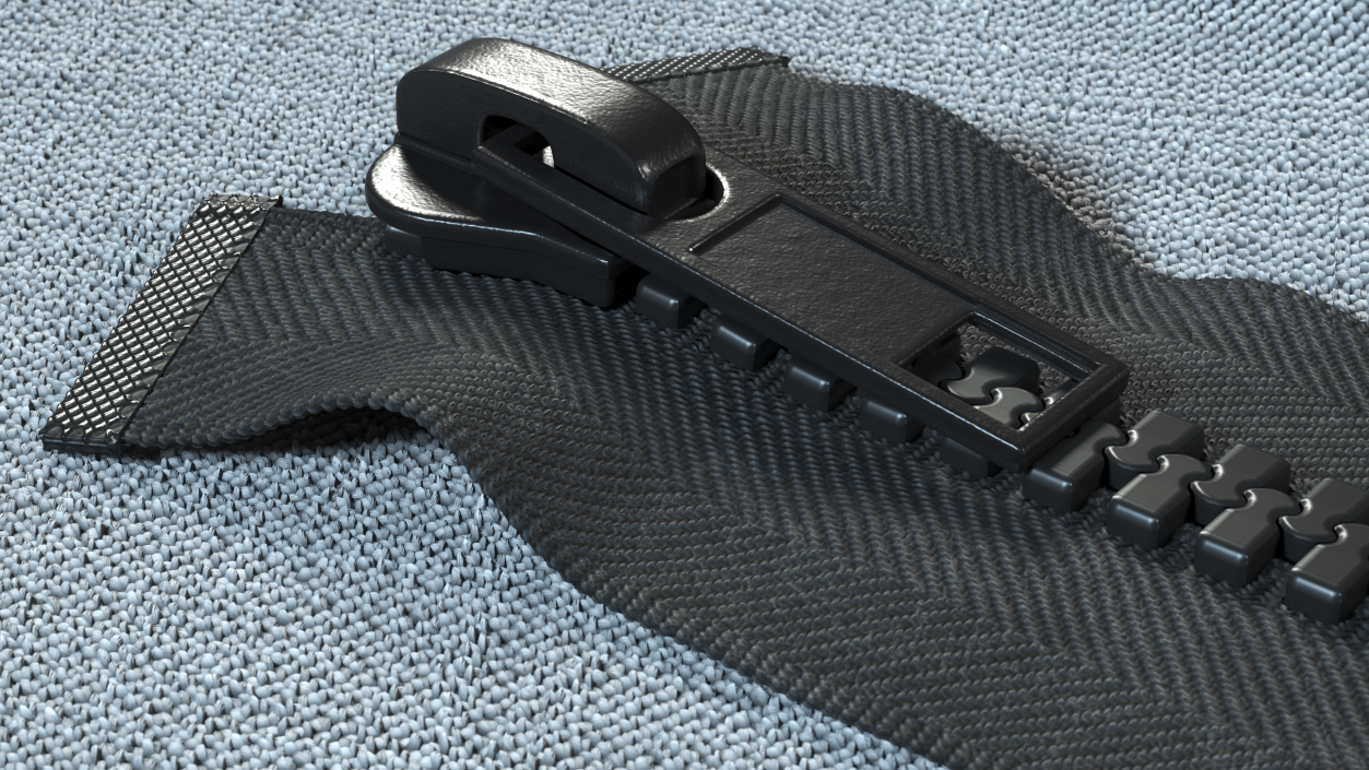 One Sided Plastic Zipper Closed Black 3D