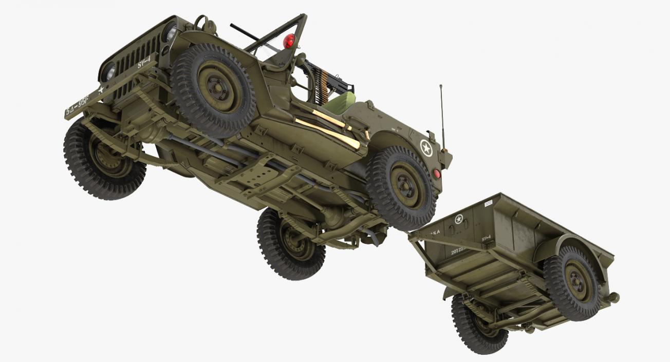 Willys Jeep MB 44 with Trailer Rigged 3D