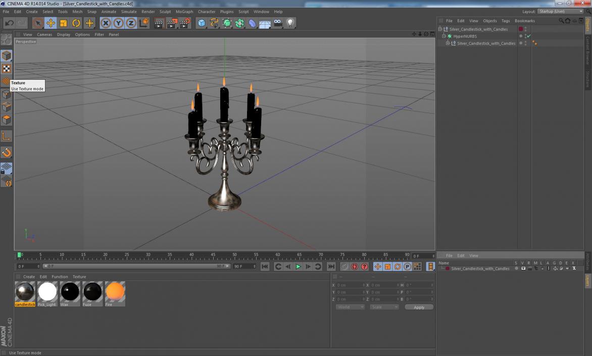 3D Silver Candlestick with Candles