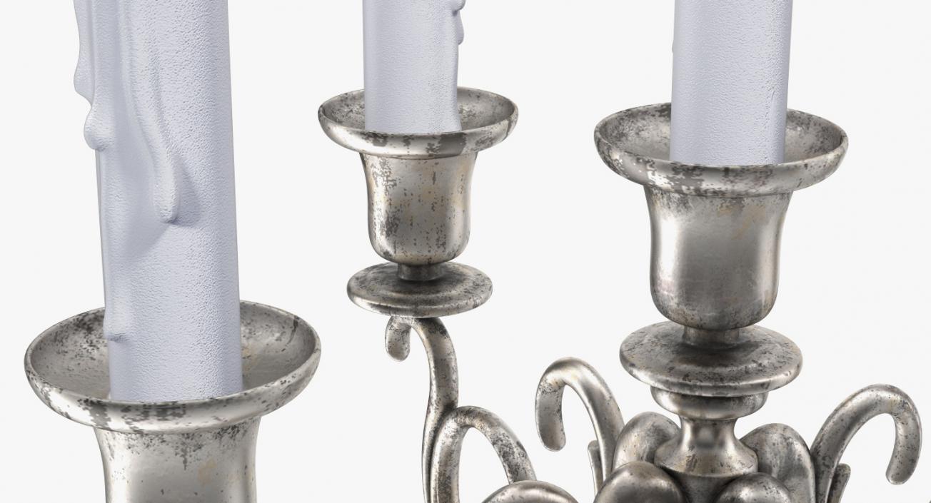 3D Silver Candlestick with Candles