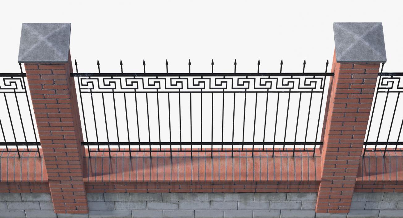 Old Brick Wall and Iron Fence 3D model