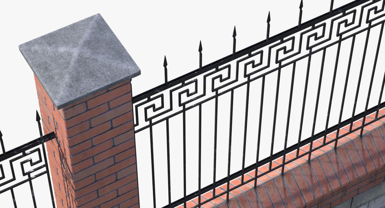 Old Brick Wall and Iron Fence 3D model