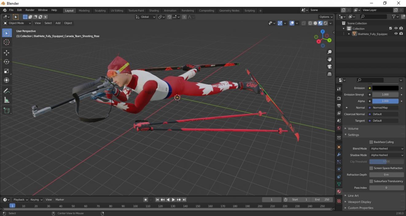 3D model Biathlete Fully Equipped Canada Team Shooting Pose