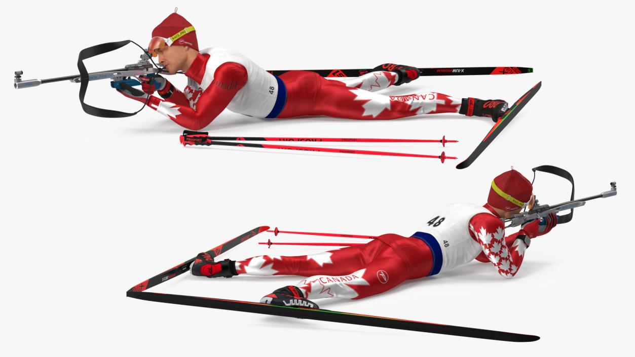 3D model Biathlete Fully Equipped Canada Team Shooting Pose