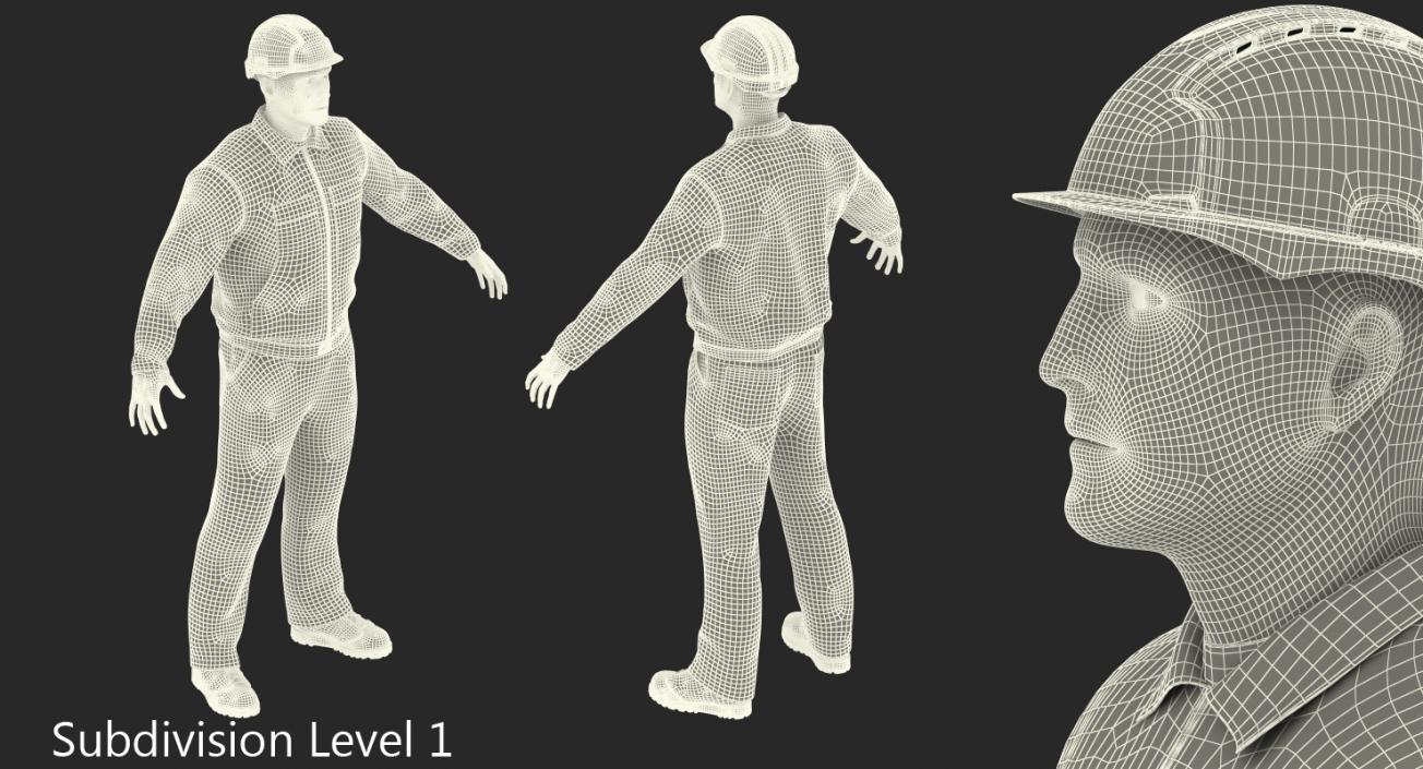 3D Worker With Hardhat Rigged