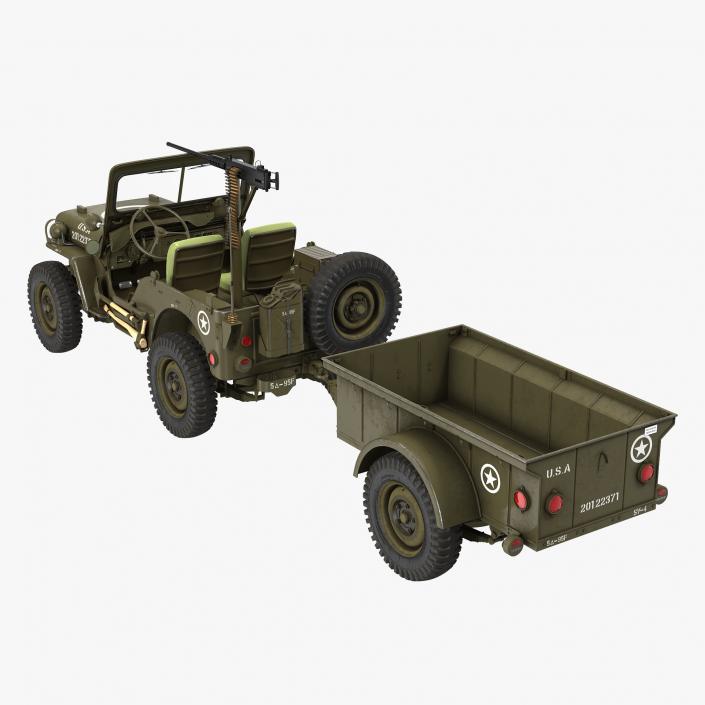 3D model Willys Jeep MB 44 with Trailer