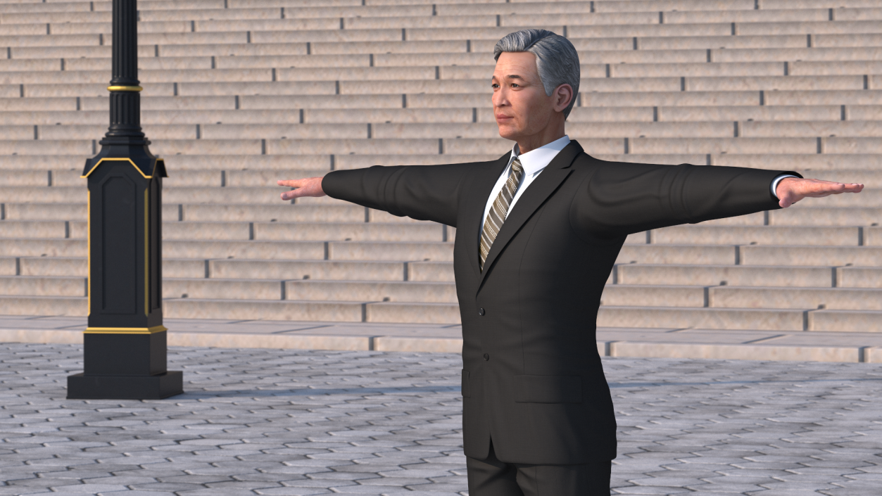 Asian Older Man Formal Wear T-Pose 3D model