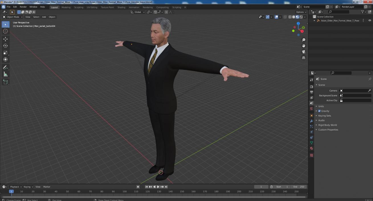Asian Older Man Formal Wear T-Pose 3D model