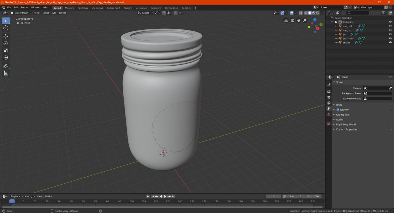 Empty Glass Jar with Cap 3D model