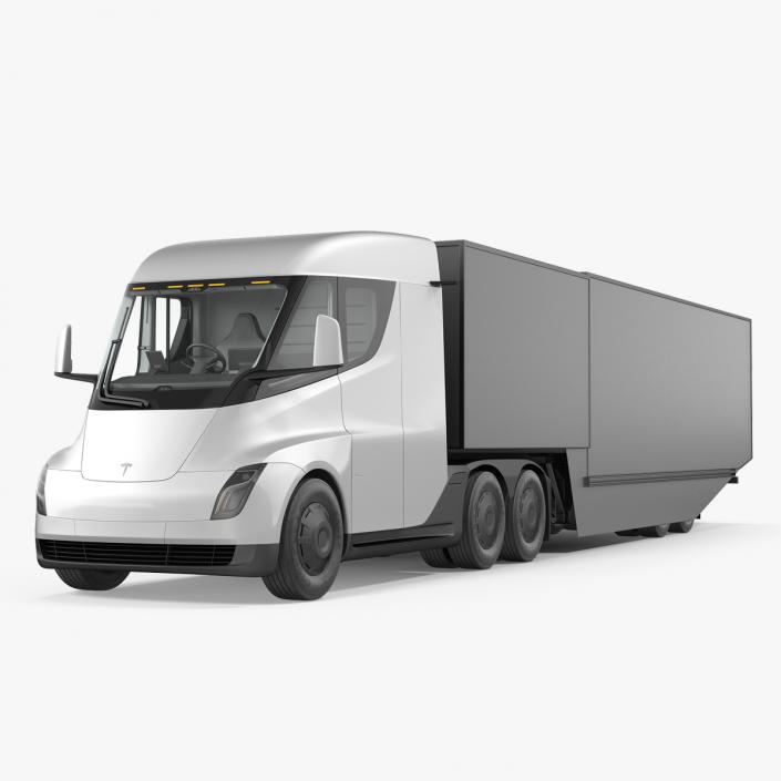 3D Electric Semi Truck Tesla with Trailer model