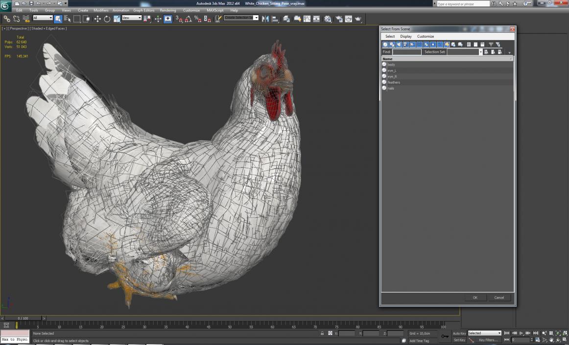 3D White Chicken Sitting Pose