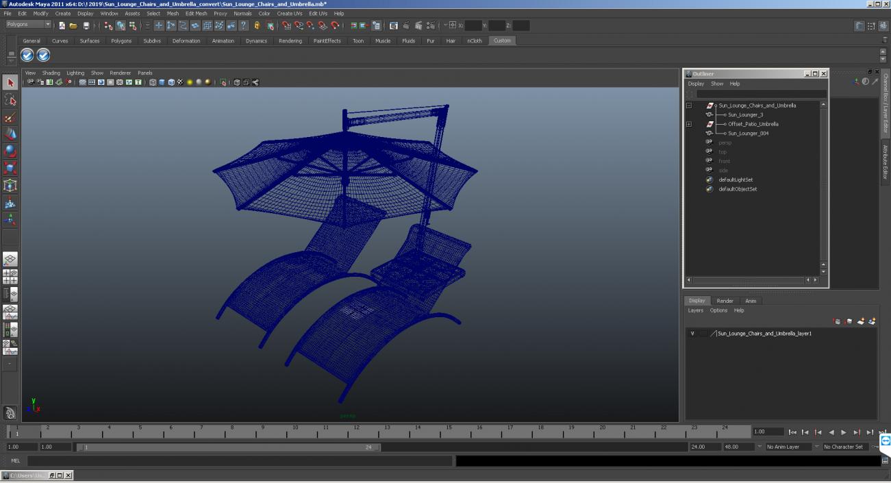 3D model Sun Lounge Chairs and Umbrella