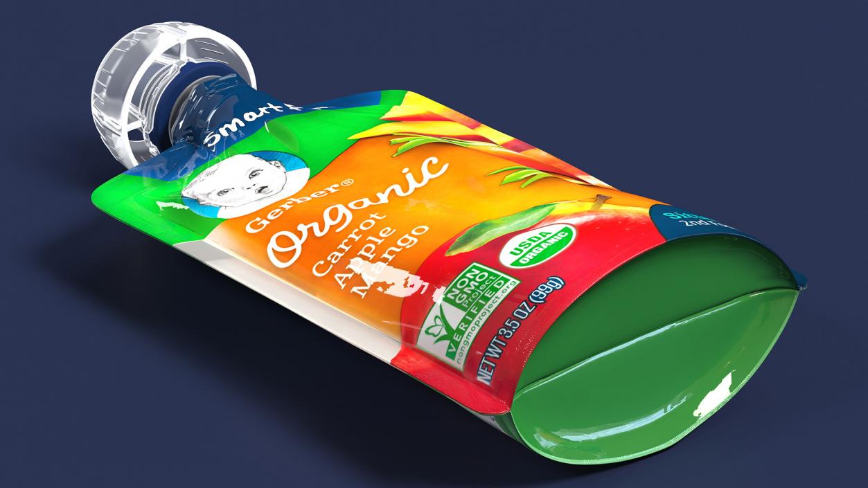 3D Baby Food Gerber Organic Carrot Apple Mango model