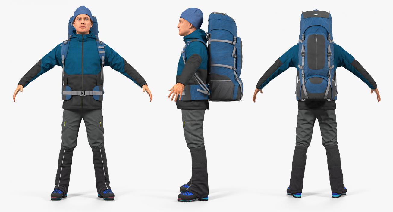 Winter Hiking Clothes Men with Backpack 3D model