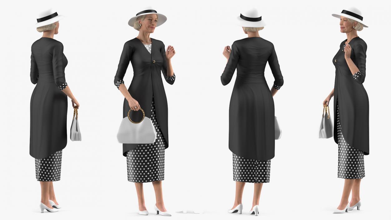 Old Lady wearing Casual Party Dress Rigged 3D