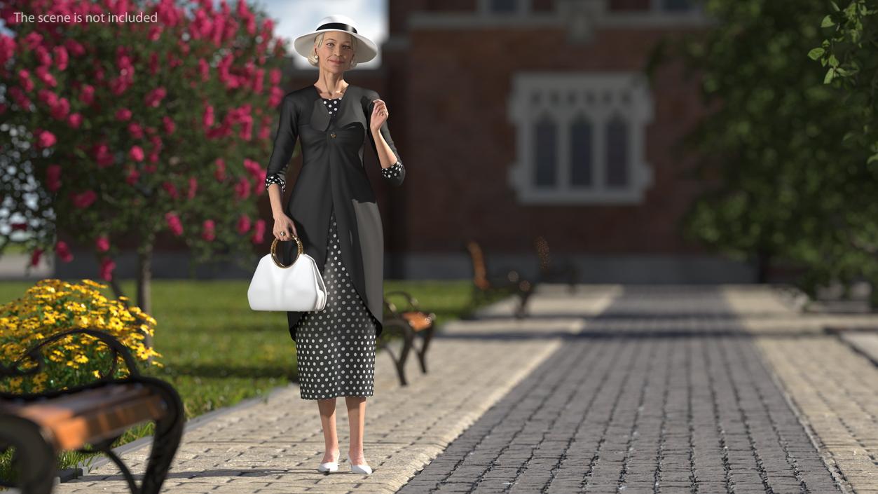 Old Lady wearing Casual Party Dress Rigged 3D