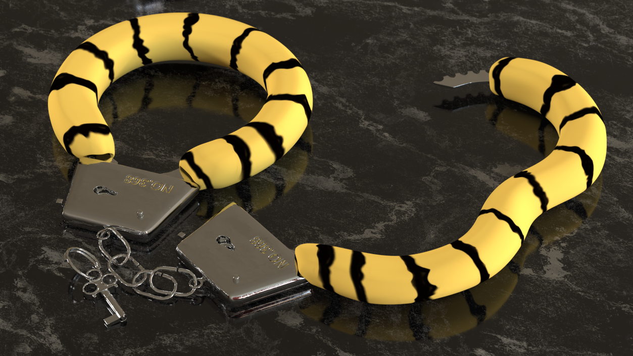 Unfastened Steel Tiger Handcuffs 3D