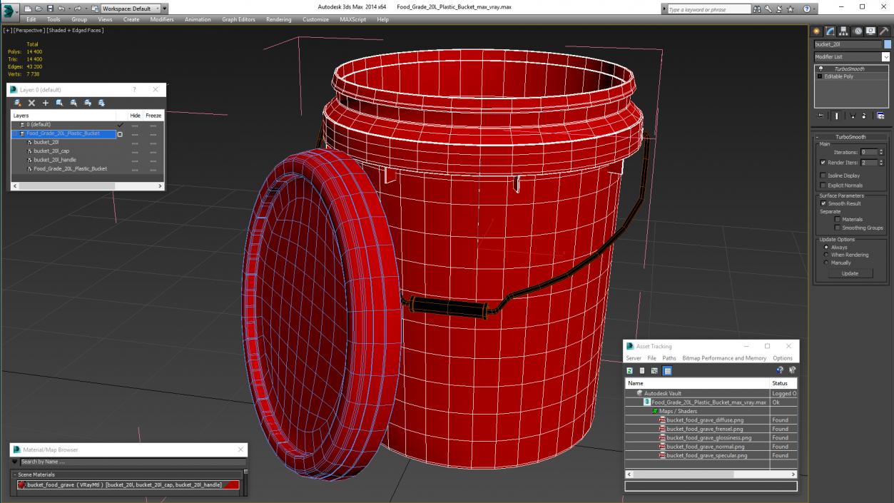 Food Grade 20L Plastic Bucket 3D model