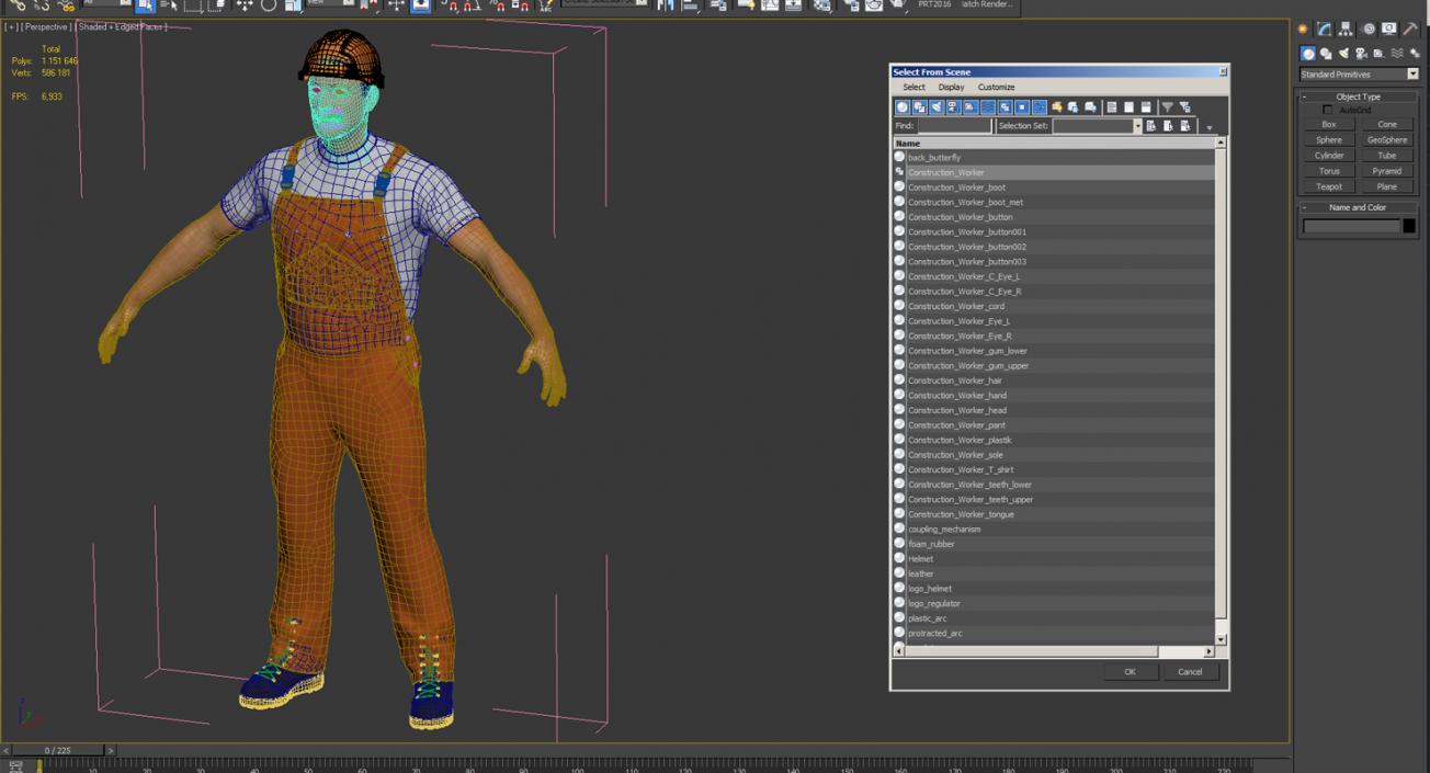 3D model Worker In Orange Overalls