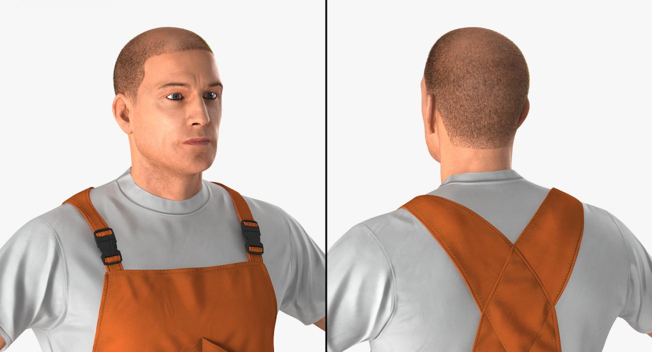 3D model Worker In Orange Overalls