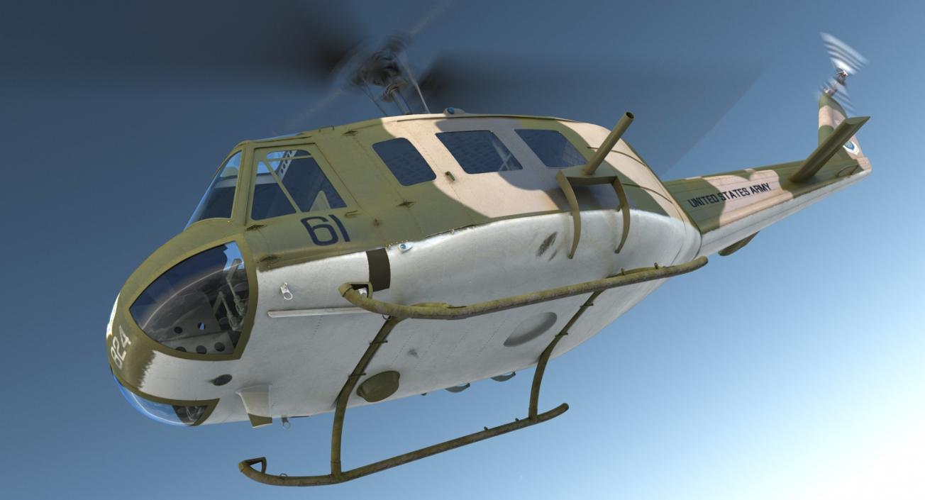 3D model Bell UH-1 Iroquois Camo Rigged